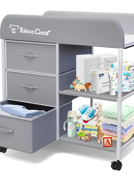 Portable Baby Changing Table and Diaper Station on Wheels, Nursery Furniture for Newborns with 3 Baskets, Waterproof Pad, Sturdy Steel Frame, Baby Items