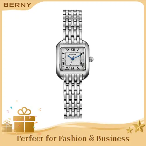 BERNY Silver Watches for Women Classic Square Quartz Timepiece Adjustable Stainless Steel Bracelet for Small Wrist Waterproof Roman Numerals Elegant Vintage Female Wristwatch for Business Casual Outfits Christmas Gift Reloj, Fall deals for you