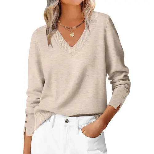 ANRABESS Sweaters for Women Long Sleeve V Neck Shirts 2026 Fall Loose Knitwear Pullover Sweater Tops Business Casual Work Blouses Cardigans Fit