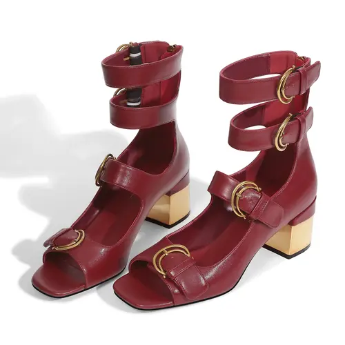 Women's Elegant Heeled Sandals - Low Heel, Chunky Block Heel, Open Toe, Strappy Ankle Strap, Rubber Sole, Easy All Day Comfort, All Seasons Casual Walking Shoes for Women