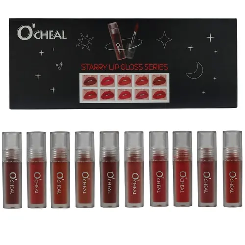 O'CHEAL 10-Pcs Vegan Lipstick & Lip Glaze Set (10ml) - Cruelty-Free, Long-Lasting, Waterproof, Nonstick, Easy to Apply, High-Coverage, Plant-Oil Infused Lip Care Makeup Products for Adults, Birthday Gift