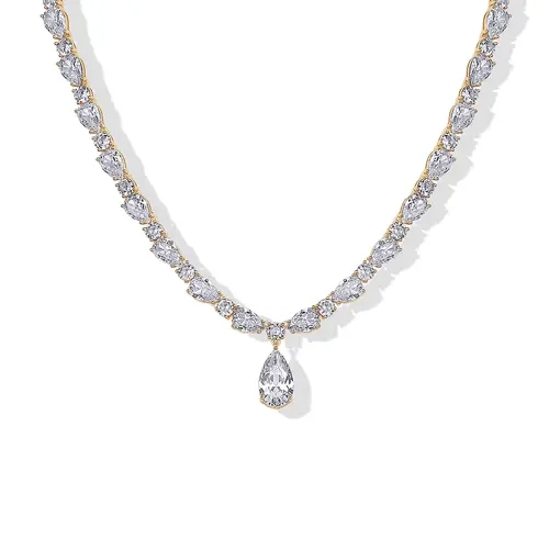 PAVOI 14K Gold Plated Tennis Necklaces for Women - Bridal Cubic Zirconia Tennis Necklace with Drop - Trendy Fashion Jewelry