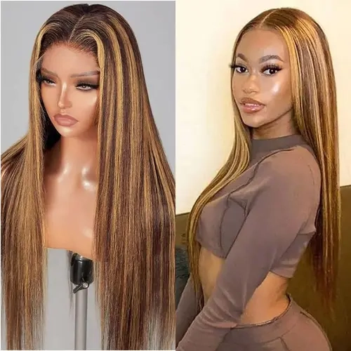 Tuneful Highlight P4/27 Straight Human Hair Wigs with Baby Hair 180% Density 13x6 Lace Frontal Wig For Women Honey Blonde Ombre Hair Wigs For Black Women SummerVibes
