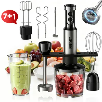 PRASKY Professional Hand Blender 1200W Motor 20 Speeds Modes with Turbo Stainless Steel Blade Egg Whisk Beaker Chopper Bowl Multi-Function Kitchen Stick Mixer for Soups, Smoothies, Baby Food & Juicer, Immersion Hand Blender #SummerWins #DealsForYouDays