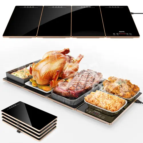 FEPPO Electric Warming Tray, 4-in-1 Food Warmers for Parties Buffet with 10 Temp Settings and Timer, 33"x15" Glass Surface Warming Mat for Food, Modular Buffet Hot Plates for Catering and Gatherings summerwins