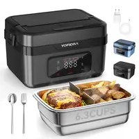 【FathersDay Gift】Yofidra Cordless Portable Electric Fast Heating Lunchbox - 1.5L/6 Cups Stainless Steel Square Stylish Bento, 10000mAh Battery, Timer & Temp Control, Insulated Compartment, Portion-Controlled Meal Prep Containers for Adults Office