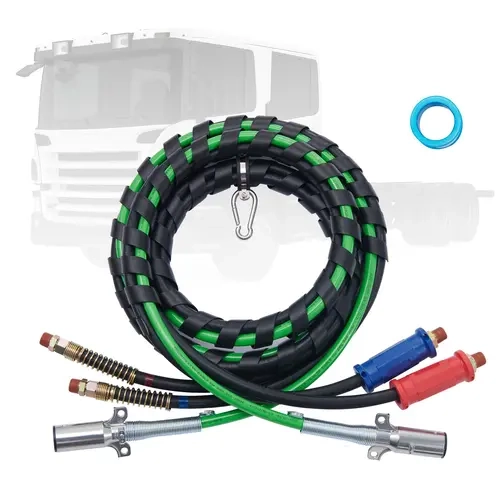 VEVOR 12 ft Semi Truck Air Lines Kit 13s15401 (1 Kit) - 3-in-1 TPU Coated Anti-Static Heat-Resist Sheath Air Hoses & ABS Power Line, G1/2 Brass Fittings, 7-Way Power Feed SAE-J560 Plug Cord, 1 Pre-Installed Hook + Tape Assembly for Semi Truck Trailers