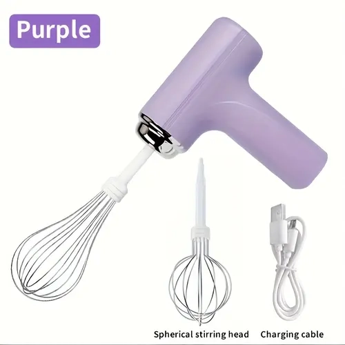 Handheld Whisk Mixer - Rechargeable Cordless Kitchen Mixer with 3-Speed Control, Adjustable Speed Control, Dual Head, Single-Touch Button, Lightweight Detachable Attachment, 1lb Weight, Anti-Dumping Design, Bowl Rest, Comfortable to Hold for Egg Baking