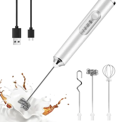 Handheld Electric Coffee Frother Mixer - Coffee Bar Accessories, 1200mAh Long-Lasting Power, 1-Button Operation, Waterproof, 2 Detachable Stainless Steel Whisks, High-Powered Turbo Motor, Effortless Use, Hassle-Free Maintenance for Lattes, Cappuccino
