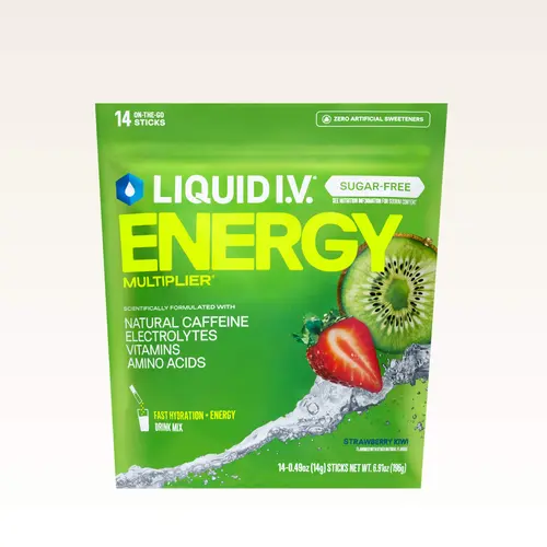 Liquid I.V. Sugar-Free Energy Multiplier - Strawberry Kiwi - Hydration Powder Packets | Electrolyte Powder Drink Mix | Convenient Single-Serving Sticks | Includes Natural Caffeine | 1 Pack (14 Servings)​