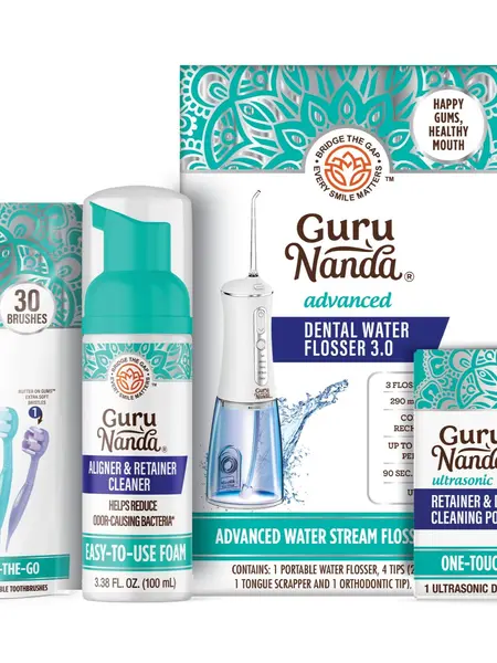 Ortho Bundle Kit - Prepasted Toothbrush, Water Flosser, Retainer Cleaning Pod and Foam Daily Set Oral Hygiene Essentials Cleansing