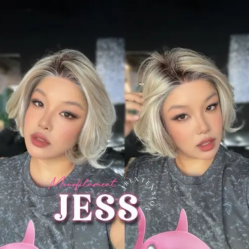JBEXTENSION JESS MONO Monofilament Handmade Wig 6X5 Full Monofilament Hand Tied Top Wig 10 Inches Blonde Mono Lace Wig With Anti-slip Silicone Strips Glueless Wig JESS MONO【BENDY EAR TABS】