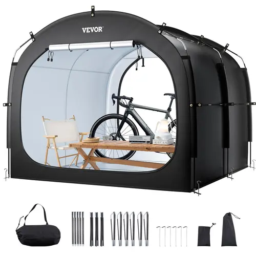 VEVOR Arched Top Waterproof Ventilated Dry Bike Storage Tent Shed, Stable Fiberglass Frame with 9.5mm Inner Diameter, Dual Zippers, Complete Setup Kit for Backyard, Patio