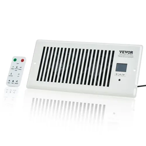【Fallpicks】VEVOR Aluminum Ventilation Fan Booster, 4"x10" Adjustable Fit, 10-Speed Controls, 6W Energy-Efficient PWM Low Power, Temp-Set Autobreeze, Remote & Thermostat Control, White for Heating & Cooling Fans