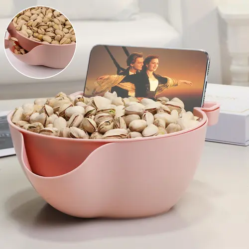 Double-Layer Pistachio Bowl, Non-BPA Tableware with Drainage Feature, Shell & Seed Bin for Less Soggy Fruit & Snacking in Kitchen