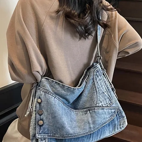 Retro messenger bag, Vintage shoulder bag, old washing process, unique tailoring button design, casual fashion, versatile colors optional, suitable for daily travel, shoulder bag, Casual crossbody bag, Casual bags