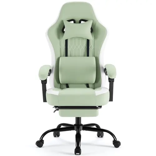 Sweetcrispy Sturdy Rolling High-Back Ergonomic Gaming Office Chair - 300 lbs Capacity (300 – 349 Lb), Height-Adjustable, 360° Swivel Quiet Rubber Casters, Linkage Armrests, Headrest, Lumbar Support, Footrest Stretch, Back Health Support for Gaming & Work