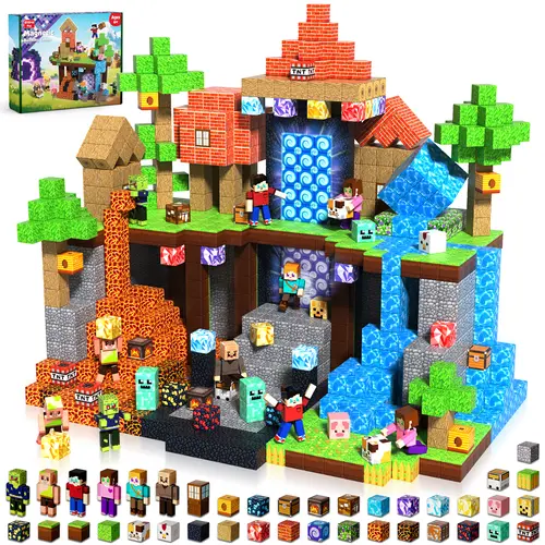 210PCS Magnetic Blocks with 6 Action Figures– 2026 STEM Magnetic Building Blocks for Kids 6+ Christmas, Creative Educational Play Set for Boys & Girls summerwins