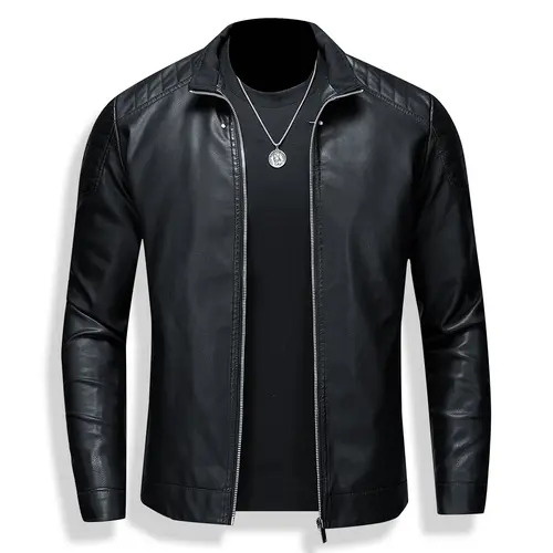 Men's Fitted Slim Casual Polyester Jacket - Plain, Long Sleeves, Pull-On, Pocket-Ready Functional Front Pockets, Ideal for Urban Outdoor Spring & Autumn Wear