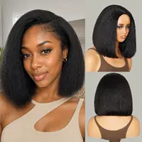 Mscoco Bob Half Wig Kinky Straight & Yaki Straight Half Bob Wig Flip Over Human Hair Wig Seamless Blend Natural Hairline Beginner-Friendly Wig With Drawstring Half Wig #Sohochic
