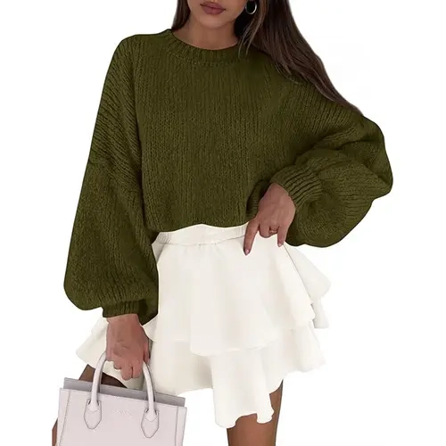 PrettyGarden Womens’ Oversized Chunky Knit  Sweaters Lantern Long Sleeve Crew Neck Pullover Tops Fall Winter Fashion Clothing, Minimalist Womenswear#Fallfreshness