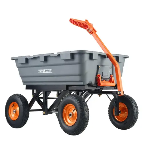 【DealsForYouDays】VEVOR Poly Garden Dump Cart with Easy to Assemble Steel Frame,  2-in-1 Convertible Handle, 13 Inch Tires, Max Capacity 1500 lbs, Utility Wheelbarrow Productivity Yard