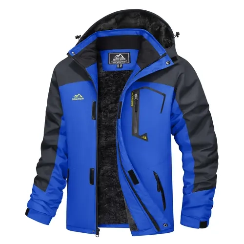 MAGCOMSEN Men's Insulated Active Jacket - Fleece-Lined, Waterproof, Windproof Zip-Up Outerwear with Detachable High-Neck Storm-Tight Hood for Skiing, Snowboarding, Fishing