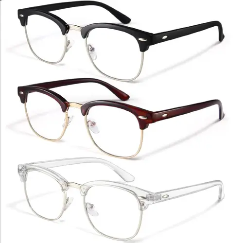 Men's 3-Pack Casual Stylish Glasses - Anti-Blue Light, UV Protection, Fashionable Frames, Lightweight Accessories, Reduces Eye Fatigue & Headaches, Suitable for Work/Gaming, Anti-Blue A