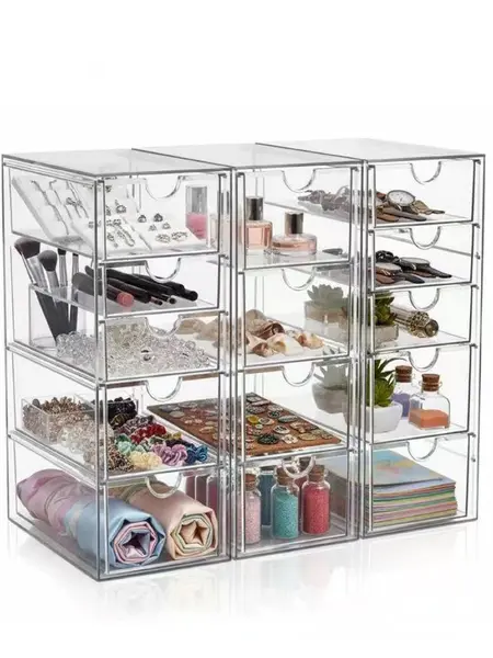 [Deals for You] Acrylic Organizer with 13 Drawers - 3 Pack Bathroom Counter & Desk Organizer for Cosmetics, Office Supplies, Pencils, Coffee Pods