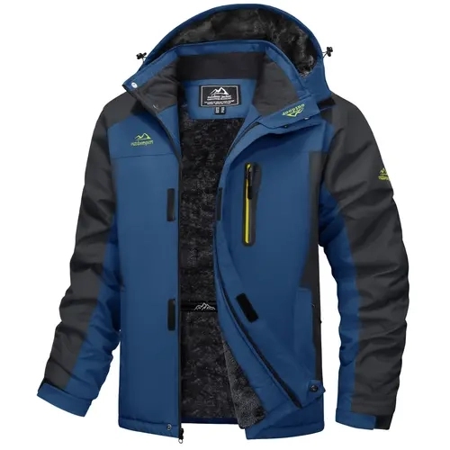 MAGCOMSEN Men's Winter Waterproof Ski Snowboard Parka Coat - Hooded, Fitted Cut, Zip-Up, 5-Pocket Carry, Polyester, Fluffy Fleece Lined, Hunting-Ready, Long Sleeve, Phone & Wallet Stash Pockets