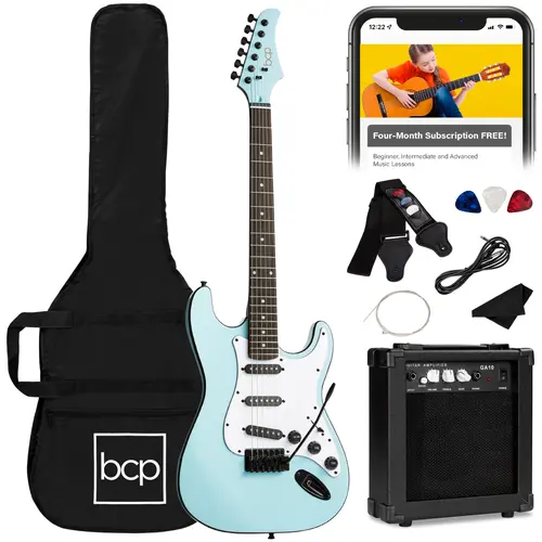 Best Choice Products 39in Full Size Beginner Electric Guitar Kit with Case, Strap, Amp, Whammy Bar