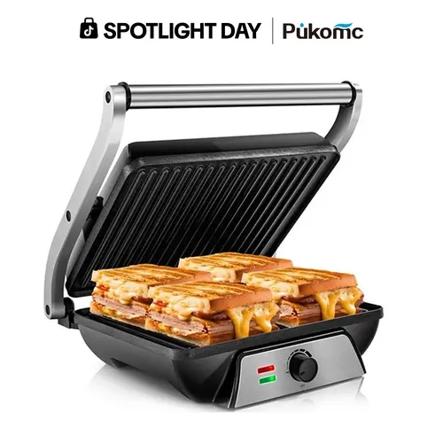 SUSTEAS 3-in-1 Nonstick Indoor Electric Grill - 1500W Fast Heating, 11.35x9.25 in, Adjustable Thermostat, 180° Open-Flat Design, Floating Hinge, Drip Tray, Anti-Slip Surface, Panini Press & Griddle for Sandwiches, Steaks (150W & Above)