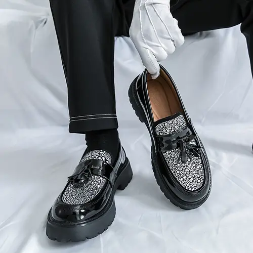 Ubetif Men's Elegant PU Leather Ankle Tassel Slip-On Loafers Flats - Plain Round Toe, Simple Design, Durable Rubber Sole, Decor-Friendly Office-Ready Business Casual Footwear for Daily Use