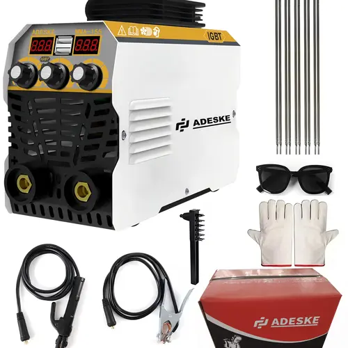 ADESKE Mini 155A Portable Copper MMA Arc Welder Machine Full Kit - Handheld, Dual Voltage 110V-220V, Digital Display, Built-in Overload Protection, Class F Insulation, 10 Rods, Welding Gloves for Car Repair, Beginners