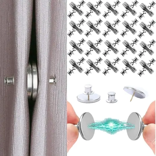 Curtain Magnets, 20Pairs Curtain Magnets Closure with 20Pairs Self-Adhesive Patch, Magnetic Curtain Clips Prevent Light Leaking, Keep Curtain Closed for Home Bedroom Bathroom Office Draperies