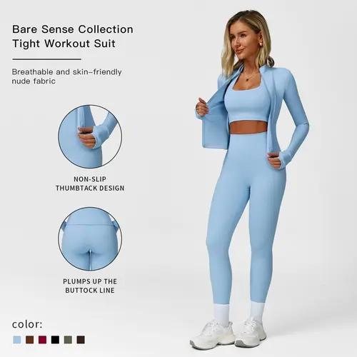 MFVIM Women's 3-Pc Match Set High-Waisted Activewear - Elastic Sports Bra, Halter Top, Jacket, Training Clothes, Workout Gym Clothing, Matching Workout Sets for Gym, Travel