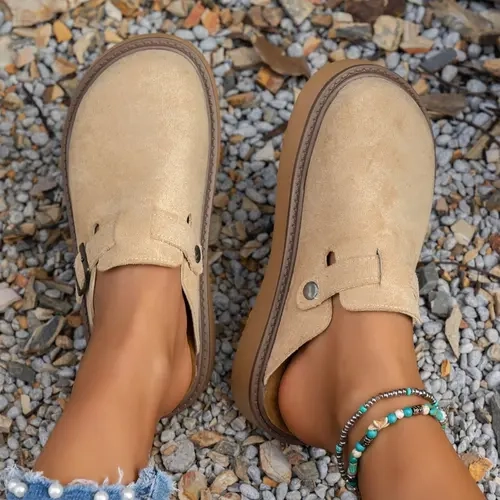 Women's Multi-Color Velvet Slip-On Shoes, Elegant Comfortable Large Size Single Button Design Casual Fashion Slippers for Spring & Fall, Daily Wear Shoes