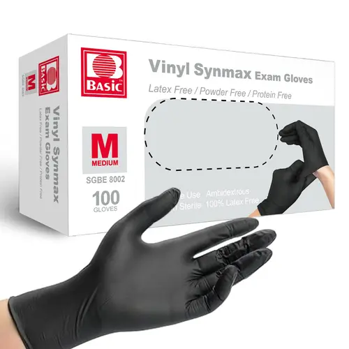 Synmax Vinyl Disposable Gloves - 100pcs Latex-Free, Powder-Free Textured Plastic Gloves for Household Kitchen Cleaning, Food Handling, Food Prep (Clear, Black, Blue)