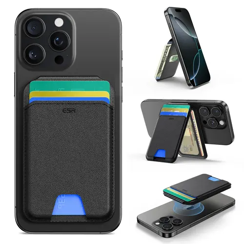 ESR MagSafe Smartphone Wallet - Holds 3-5 Cards, RFID Protection, Durable Faux Leather, Adjustable Stand, Ultra-Slim Design, for iPhone 18/17/16/15/14/13/12 (Not Mini), Compatible with Phone Cases, Power-Saving, Black Carbon Fiber Version, 5 Card Slots