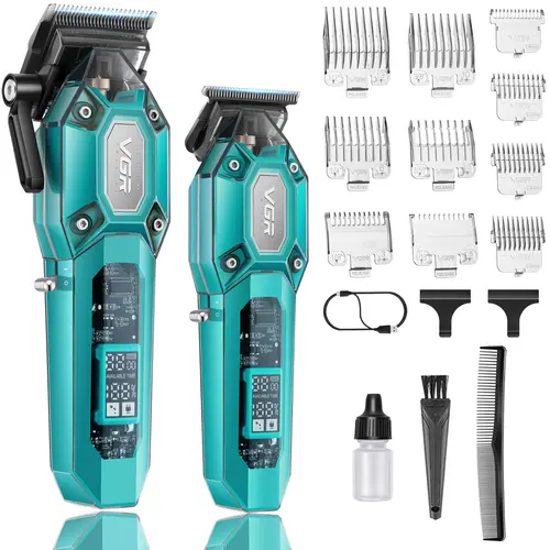 VGR Clippers and Trimmers Set, Professional Hair Clippers for Men Cordless Barber Clippers Set, Zero Gap Hair Cutting Kit T-Blade Beard Hair Trimmer with LED Display, USB V-600 & 900 summerwins