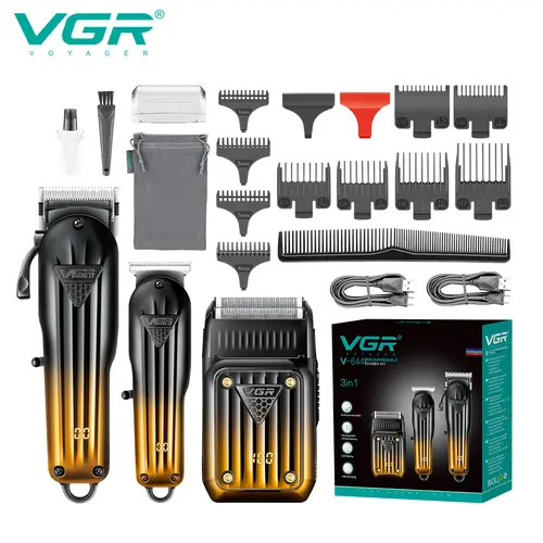 VGR 644 Men's Premium 3-in-1 Electric Hair Clipper & Shaver Grooming Kit, Rechargeable Barber Clippers, Type-C USB Charging, LED Display, Travel-Size Trimmer, Barber Equipment, Face & Beard Style Tool, Guys Gifts
