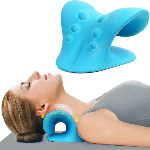 Neck Stretcher,Neck Hump Corrector,Neck and Shoulder Relaxer Cervical Traction Device Pillow for Muscle Relax and TMJ Pain Relief (Blue)