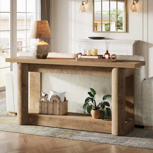 Tribesigns 63-Inch Farmhouse Console Table, Narrow Long Sofa Table Behind The Couch, 2-Tier Storage Entryway Furniture for Hallway, Entrance, Living Room