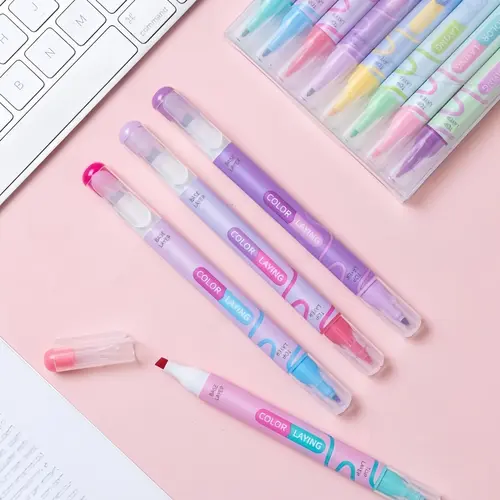 8-Piece Multi-Tip Art Markers & Highlighters Set, Creative Dual-Head 16-Color Fluorescent Office Stationery for Students' Learning, Back to School Needs