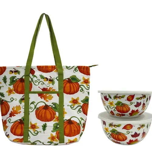 Temp-tations Insulated Tote w/ 3-qt & 4-qt Stainless Bowls w/ Plastic Lids