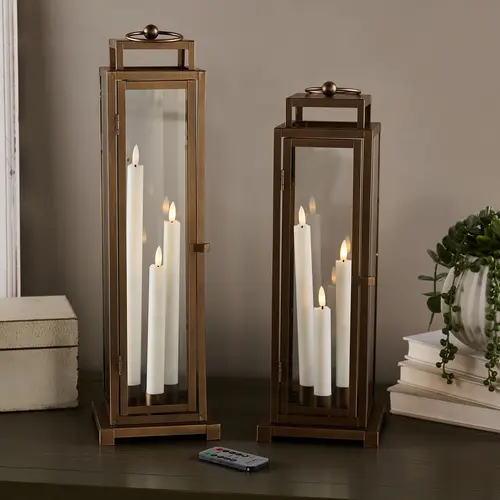 Home Reflections S/2 Metal Lanterns with Trio Tapers