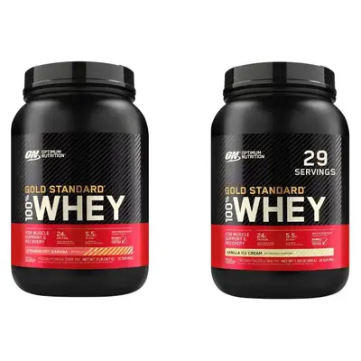 Optimum Nutrition Gold Standard 100% Whey Protein | Strawberry Banana & Vanilla Ice Cream , 2 lbs