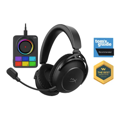 HyperX Cloud Alpha 2 Wireless Multiplatform Gaming Headset - Over-Ear Type, 53mm Dual-Chamber Drivers, 250-Hour Battery Life, RGB Base Station, Bluetooth+2.4GHz Connectivity, USB-C, Detachable Mic, Metal Frame, Steel Headband