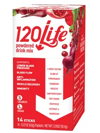 120/Life Blood Pressure Support Drink Mix – 14 Stick Packs with Beetroot, Pomegranate, Cranberry, Tart Cherry & Hibiscus – Sugar-Free, Vegan, Convenient Single-Serve Beverage