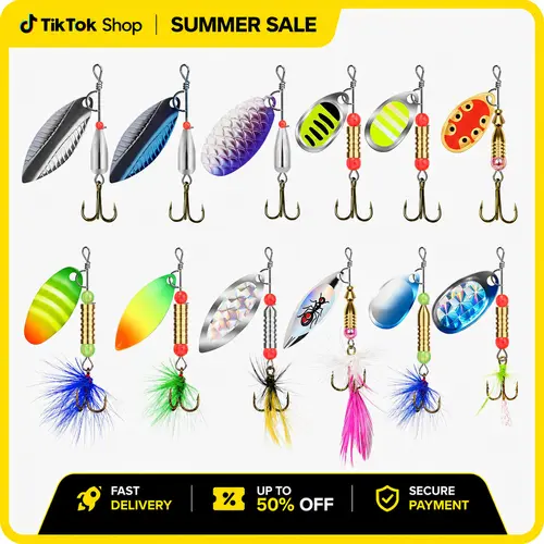 TRUSCEND 12pcs Rooster Tail Spinner Artificial Fishing Lure Set - Heavy-Weight Copper Propeller-Shape Blades, Sharp Treble Hooks, 360° Rotation, Assorted Sizes, Bright Color Blades, Flash/Vibration, Life-Like Swimming, Bass & Trout Ready, Fisherman Gift